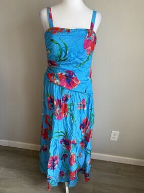Zarr Collection Taylor Asymmetrical Drop Waist Blue Floral Maxi Dress Womens 8